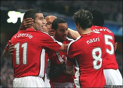 The Arsenal Lads In Celebration of Theo Walcott's Amazing Goal